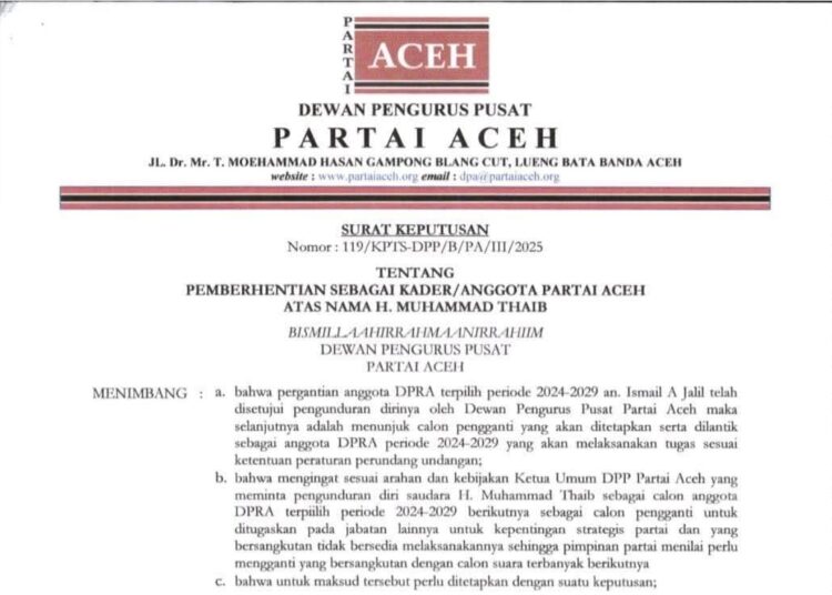 Cek Mad Dipecat dari Partai Aceh, Ini Alasannya